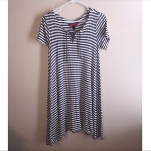 Green and white striped dress